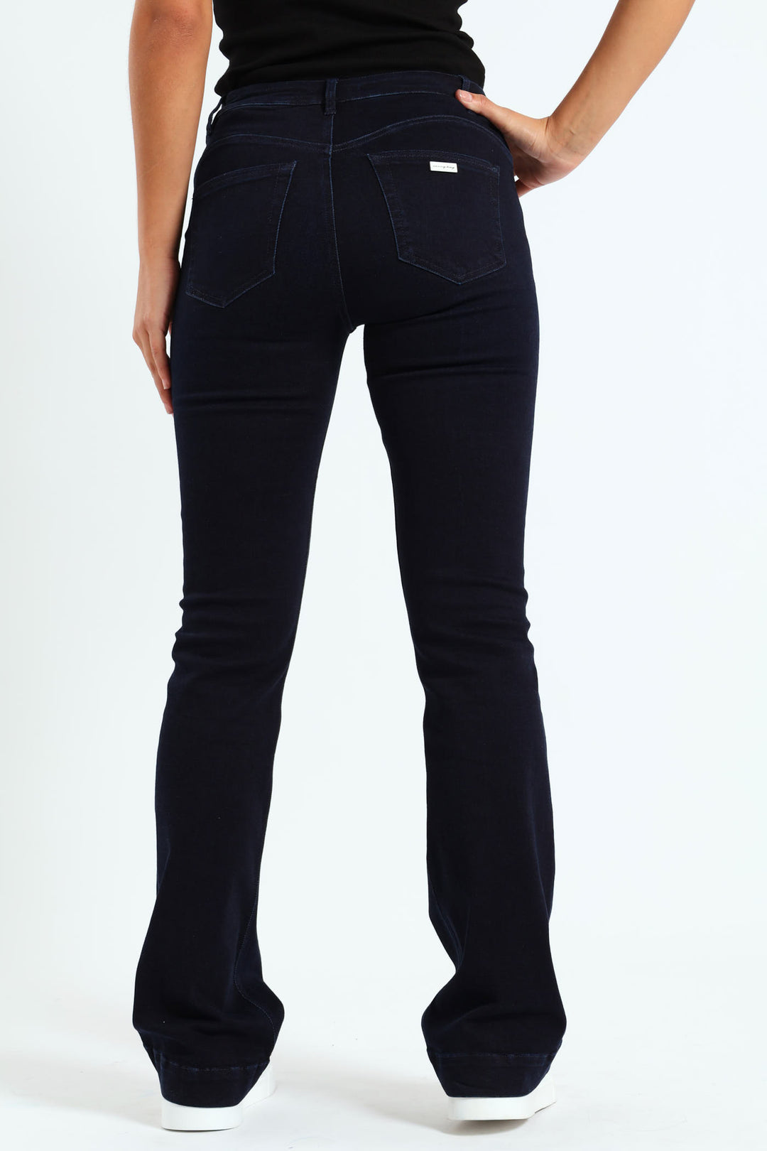 Pintuck Detail Mid Waist Bootleg Jean - Blue/Black