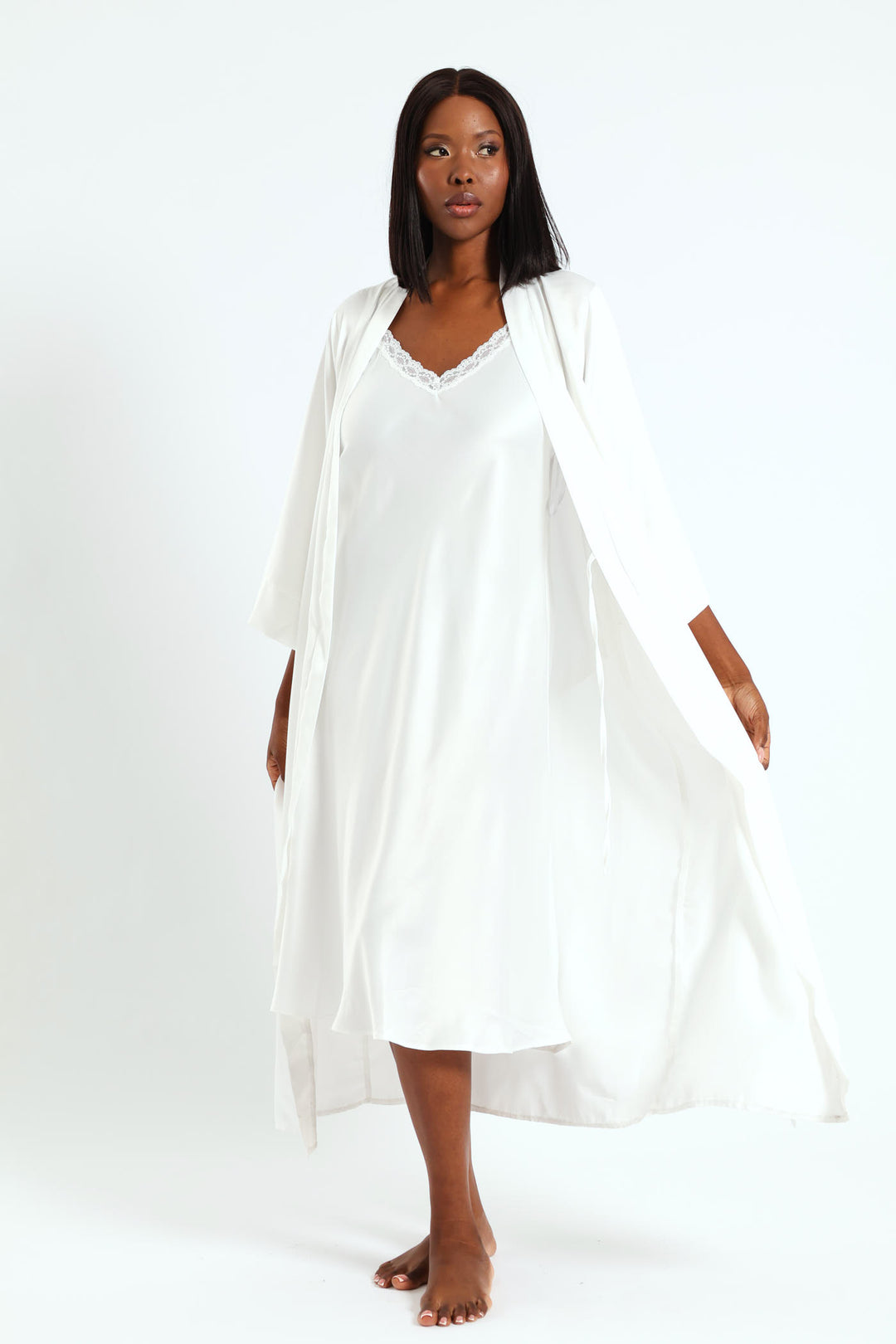 Long Length Gown & Chemise Sleep Set - White