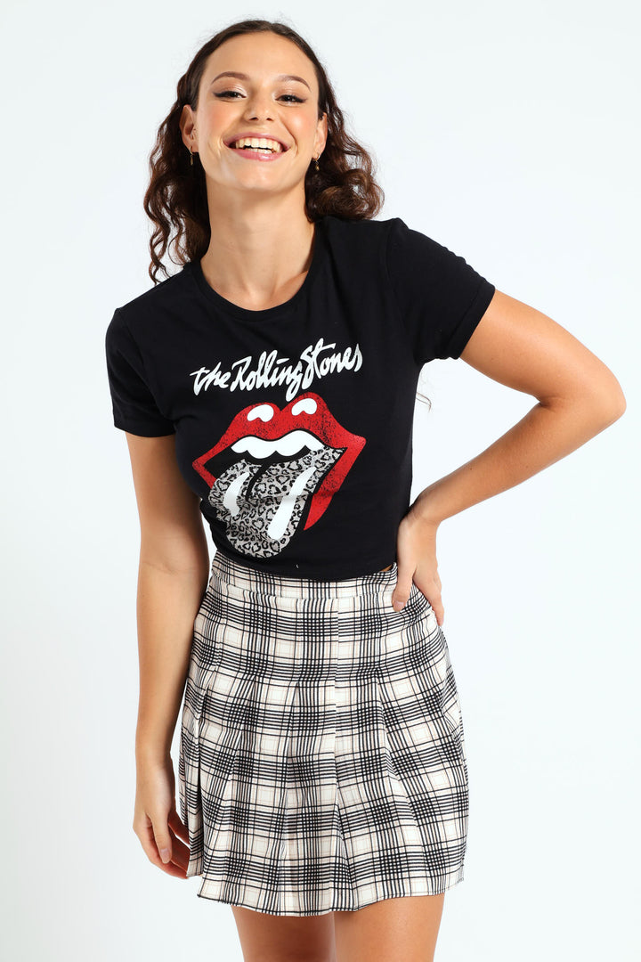 Rolling Stones With Leopard Printed Tongue Tee - Black