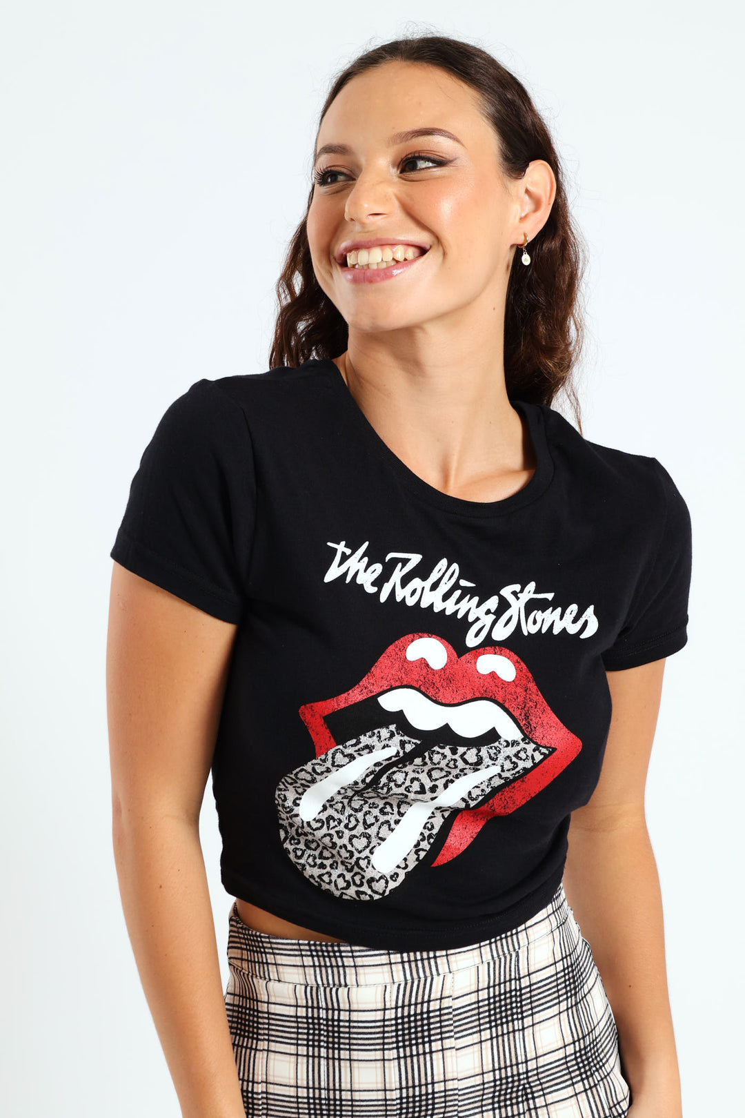 Rolling Stones With Leopard Printed Tongue Tee - Black