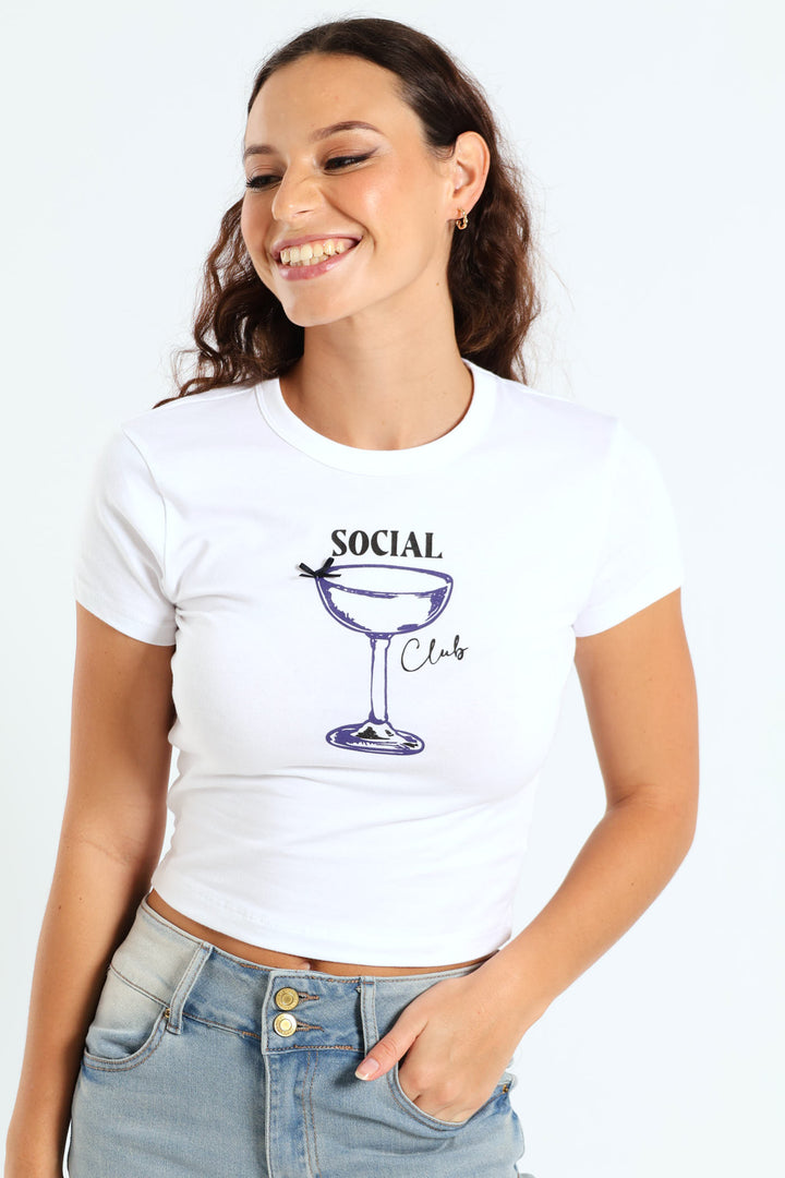 Social Club Baby Tee - White