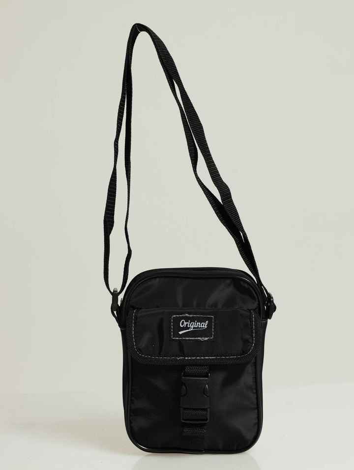 Boys Woven Badge Sling Bag - Black