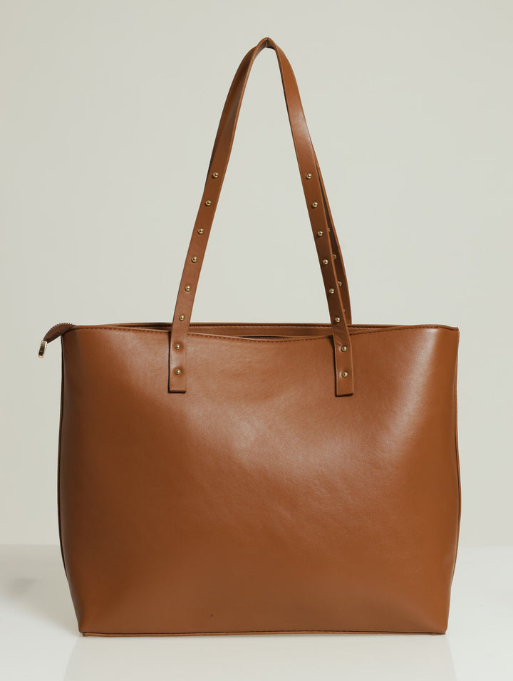 Stud Strap Detail Shopper Bag - Tan