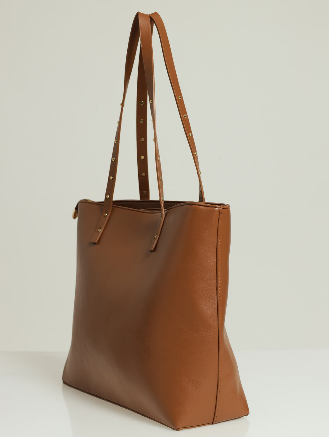 Stud Strap Detail Shopper Bag - Tan