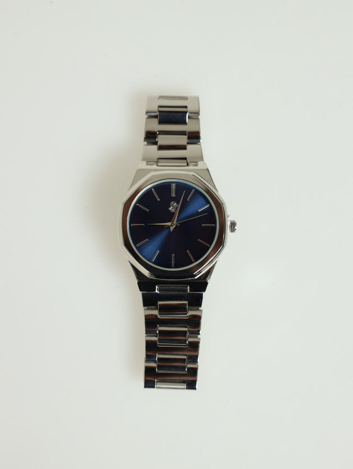 Blue Dial Metal Link Watch -Silver