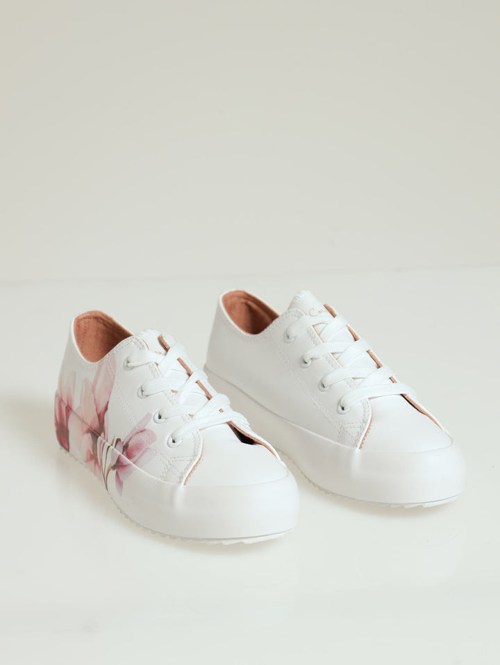 Gardin Floral Lace Up Platform Sneaker - White/Pink