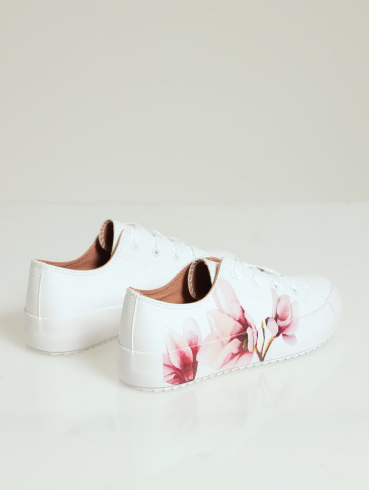 Gardin Floral Lace Up Platform Sneaker - White/Pink