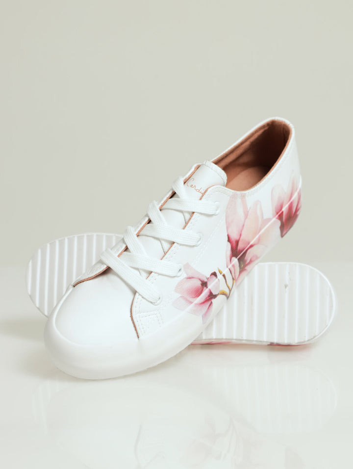 Gardin Floral Lace Up Platform Sneaker - White/Pink