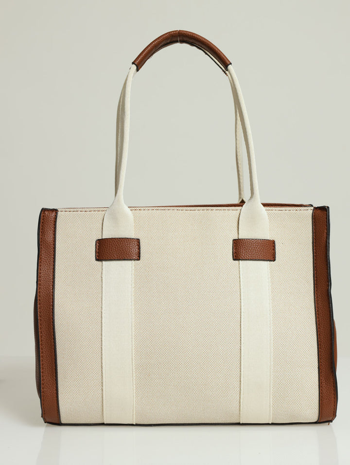 Colour Block Canvas Tote Bag - Tan