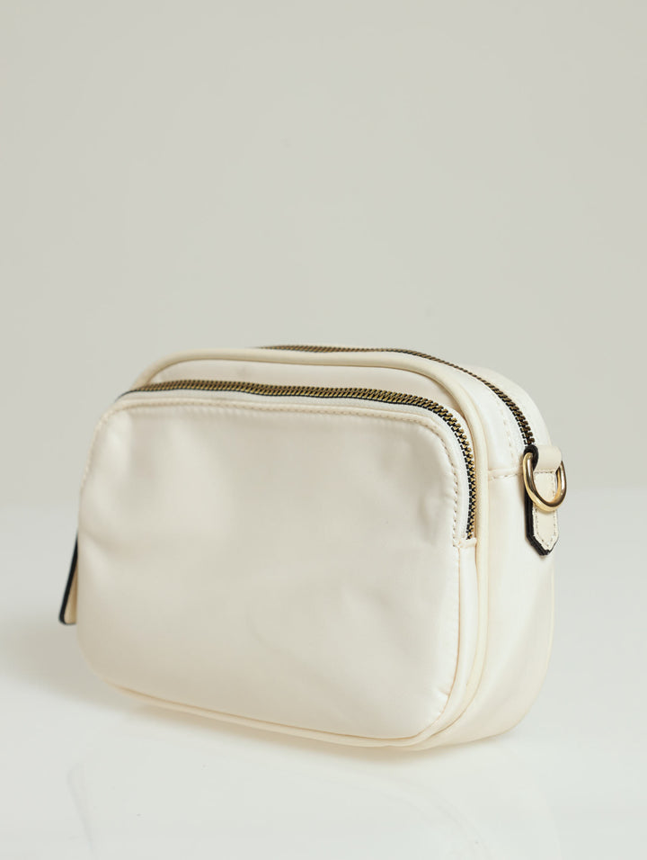 Nylon Gold Zip Camera Bag - Cream