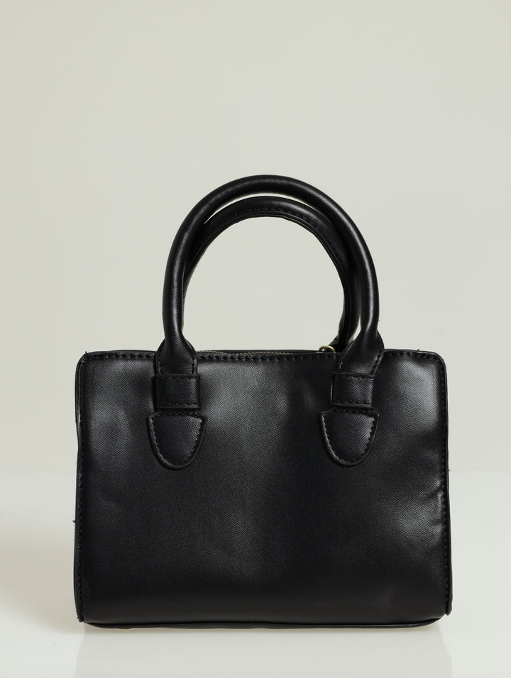 Smooth Top Handle Tote Bag - Black