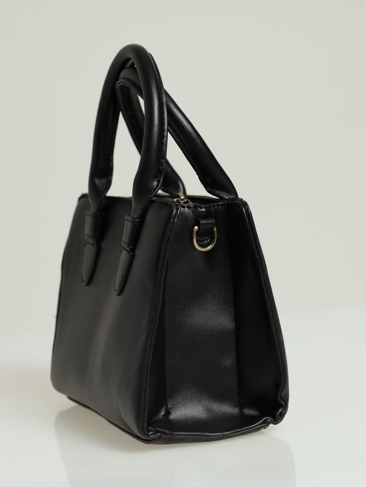 Smooth Top Handle Tote Bag - Black