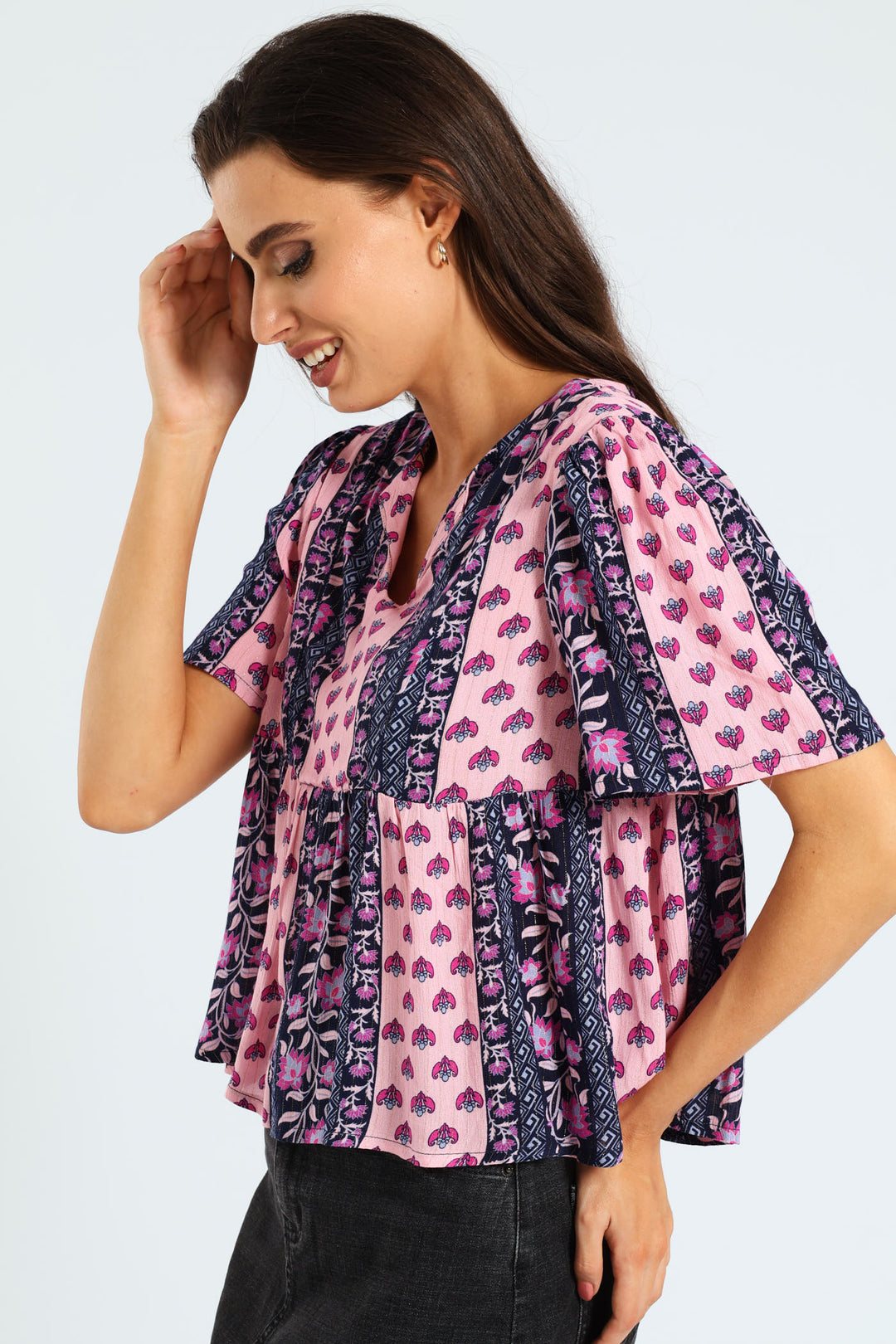 Babydoll Blouse With Lurex - Multi