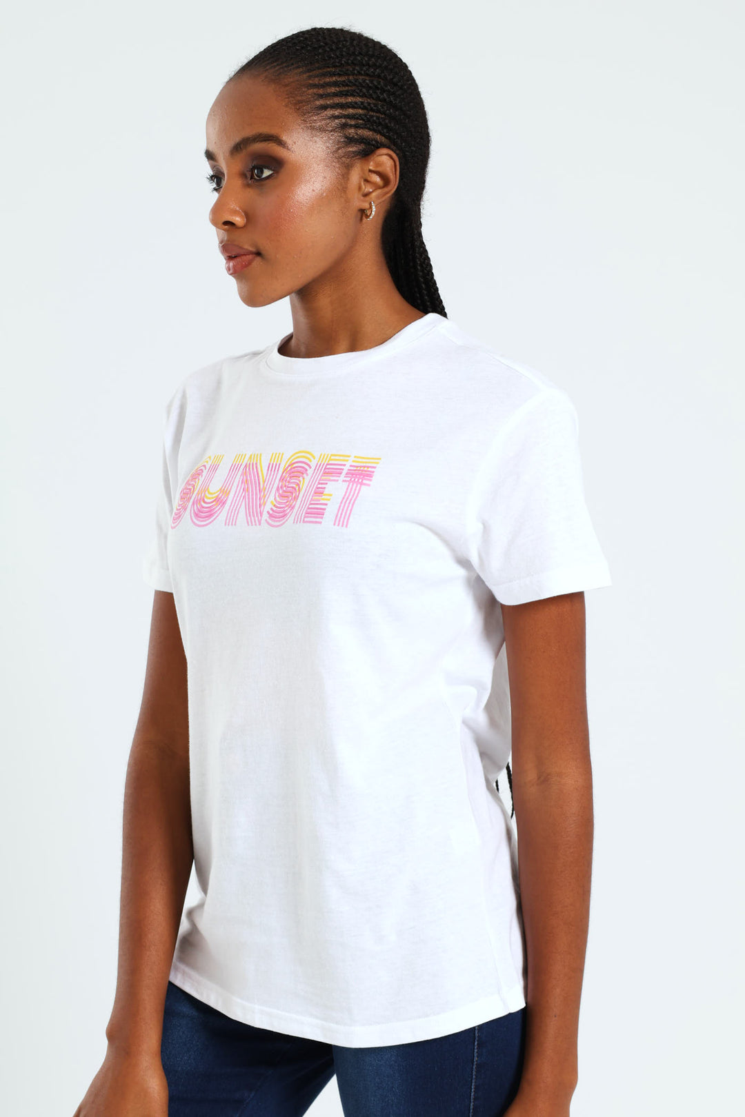 Short Sleeve Sunset Retro Glitter Tee - White