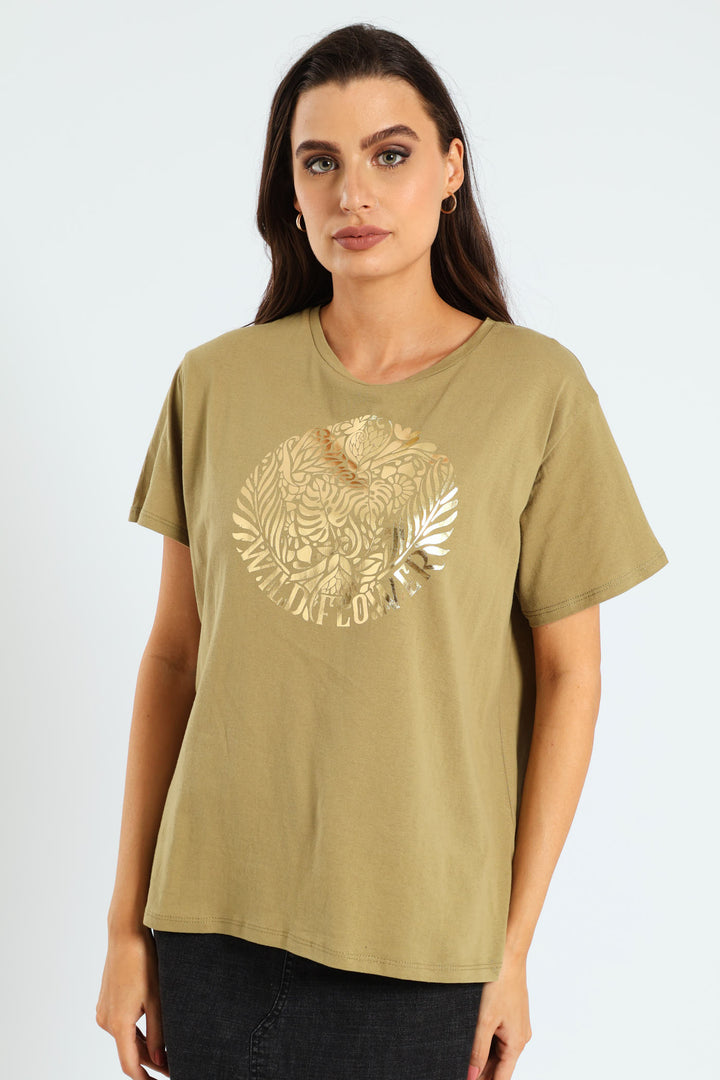 Circle Foil Wild Flowers Tee - Avocado