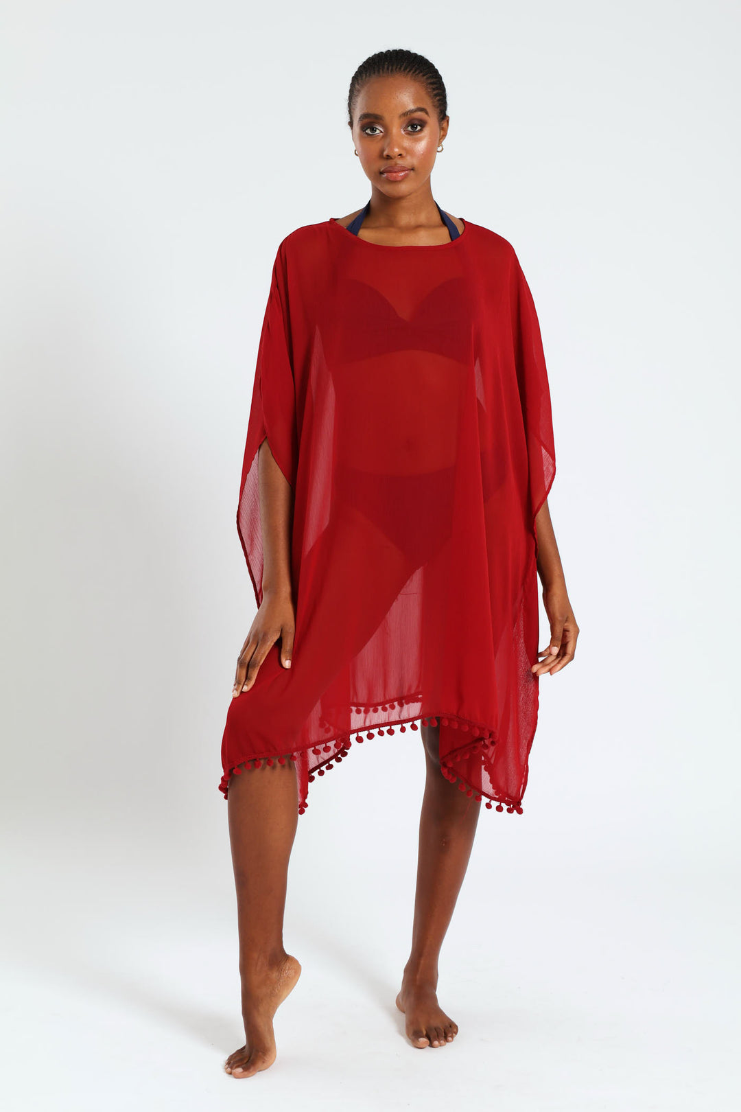 Chiffon Pull Over Poncho - Burgundy