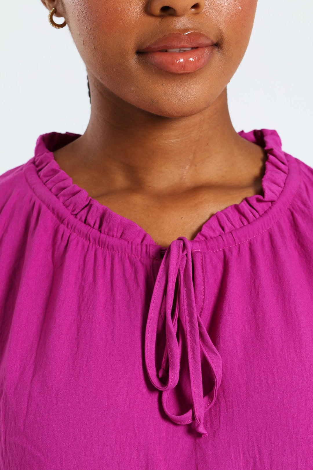 Frill Neck Drop Hem Dress - Fuchsia Purple