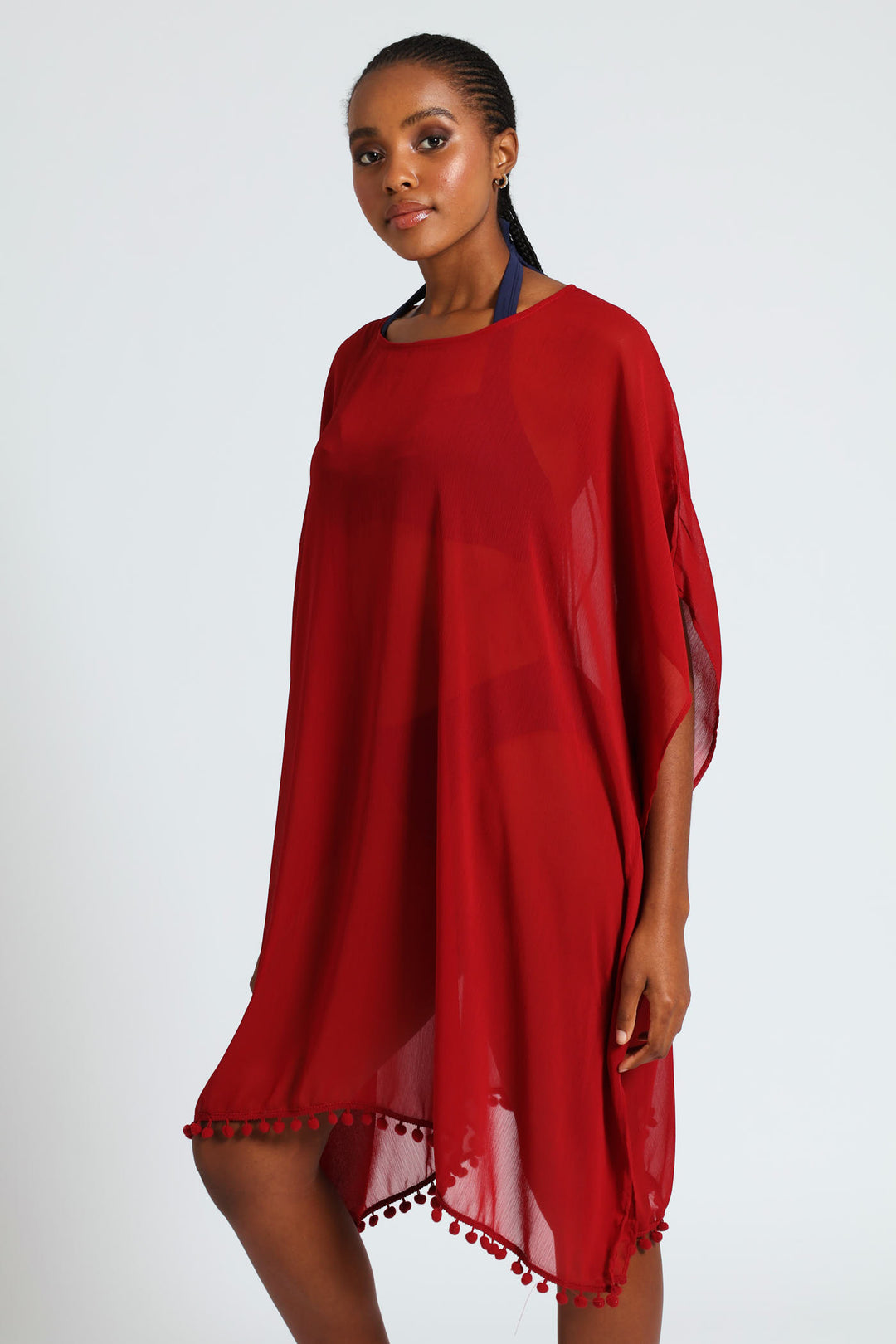 Chiffon Pull Over Poncho - Burgundy