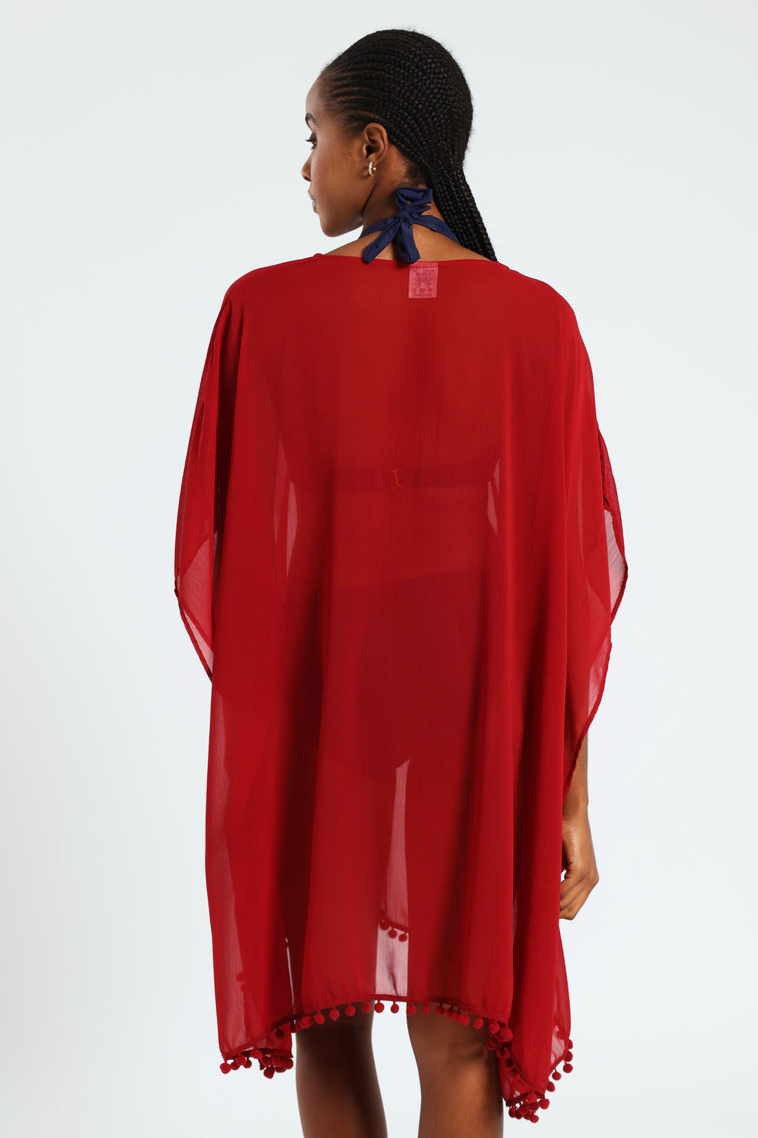 Chiffon Pull Over Poncho - Burgundy