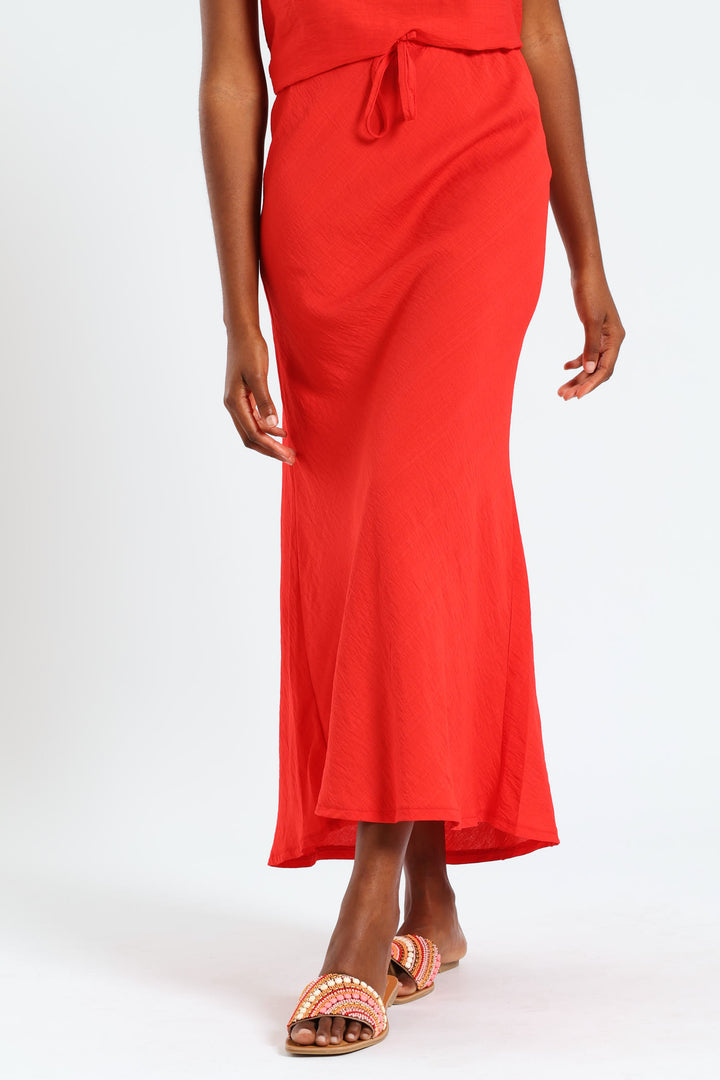 Pull On Bias Cut Midi Skirt - Red