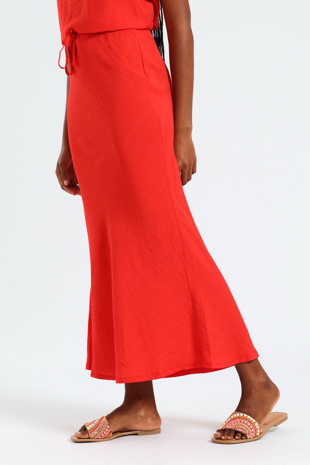 Pull On Bias Cut Midi Skirt - Red