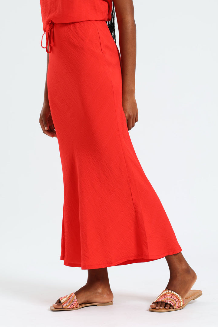 Pull On Bias Cut Midi Skirt - Red