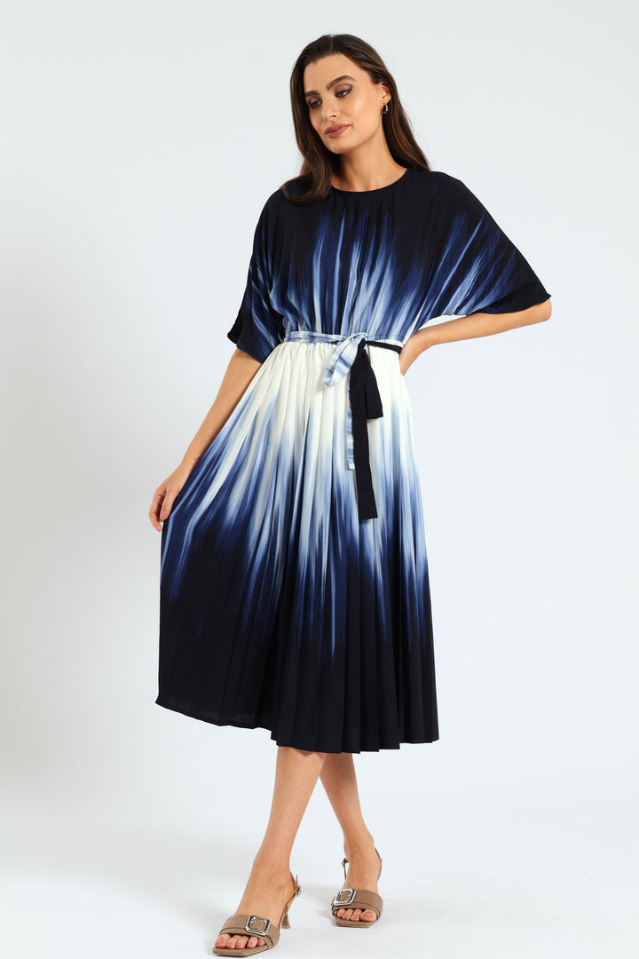 Ombre Pleated Dress - Blue