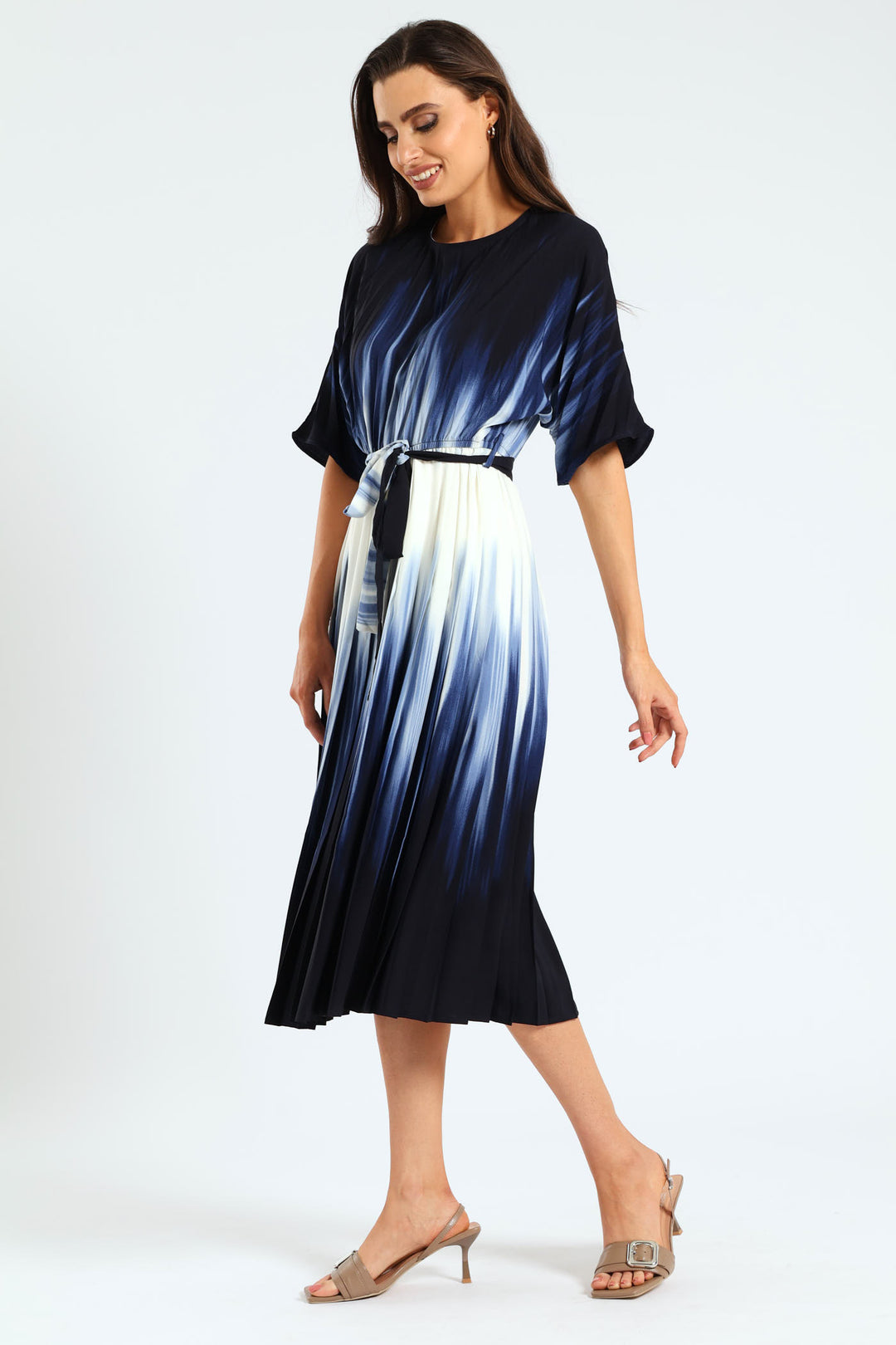 Ombre Pleated Dress - Blue