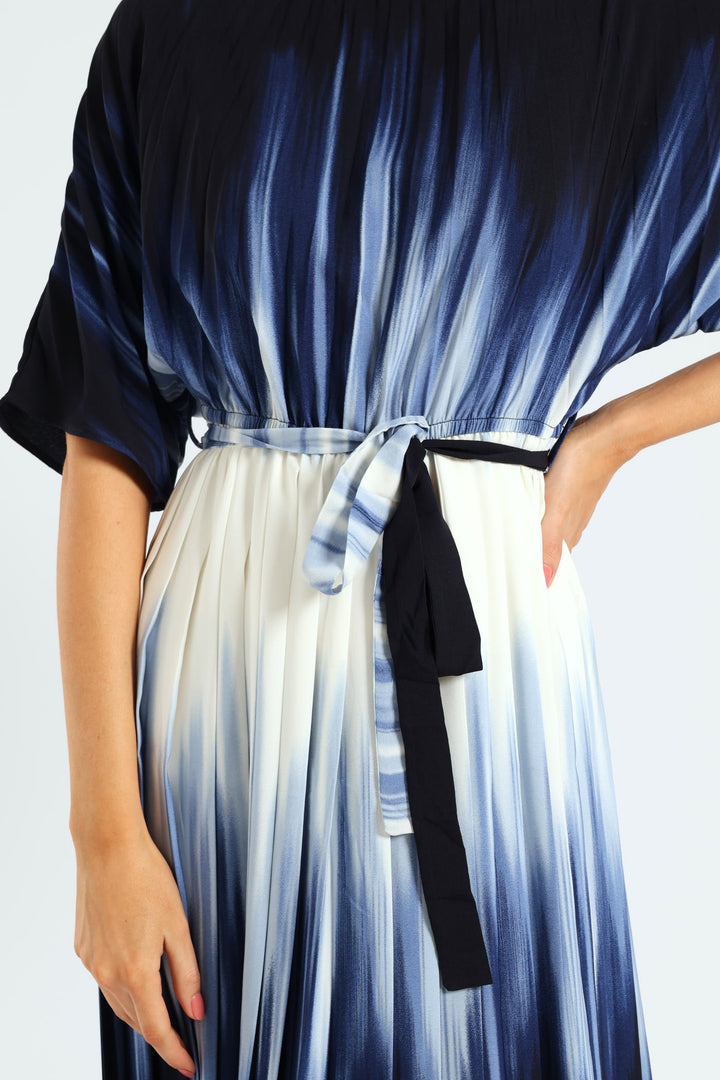 Ombre Pleated Dress - Blue