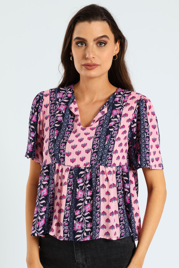 Babydoll Blouse With Lurex - Multi