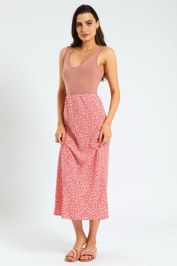 Pull On Bias Cut Maxi Skirt - Paprika