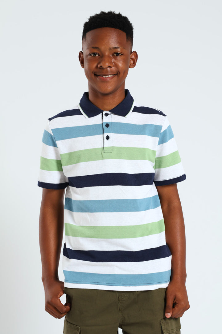 Boys Stripe Golfer - White