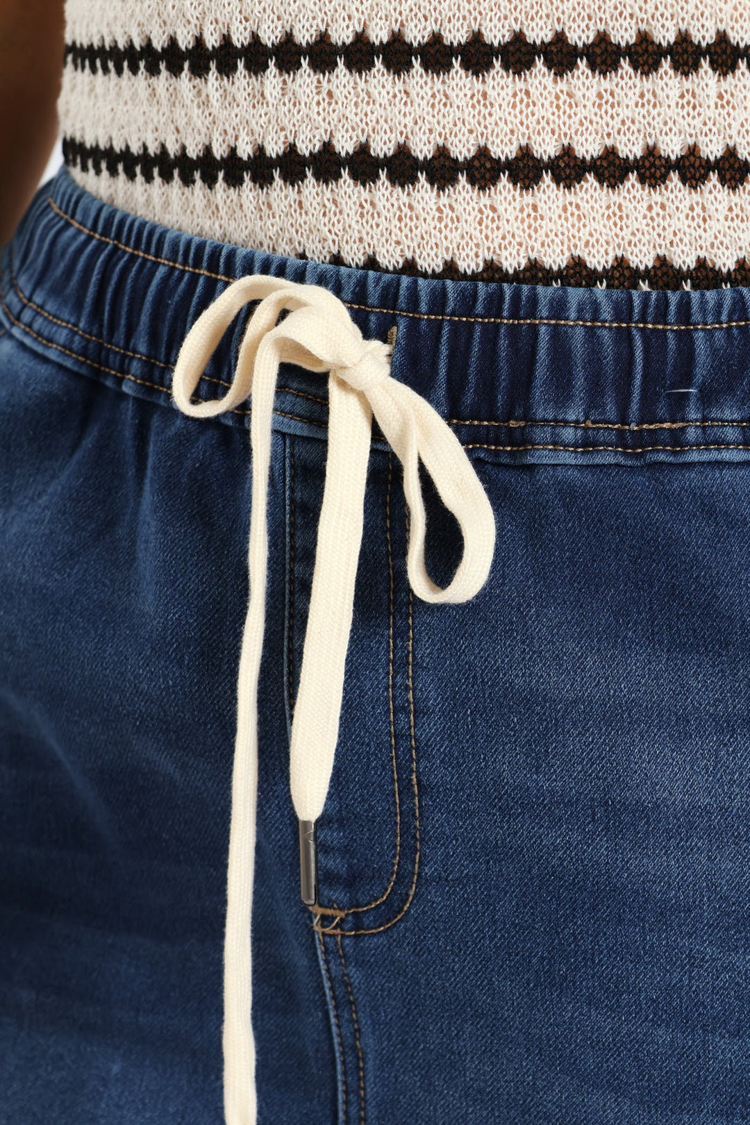 Jogger Detail Knit Denim Mini Skirt - Med Wash