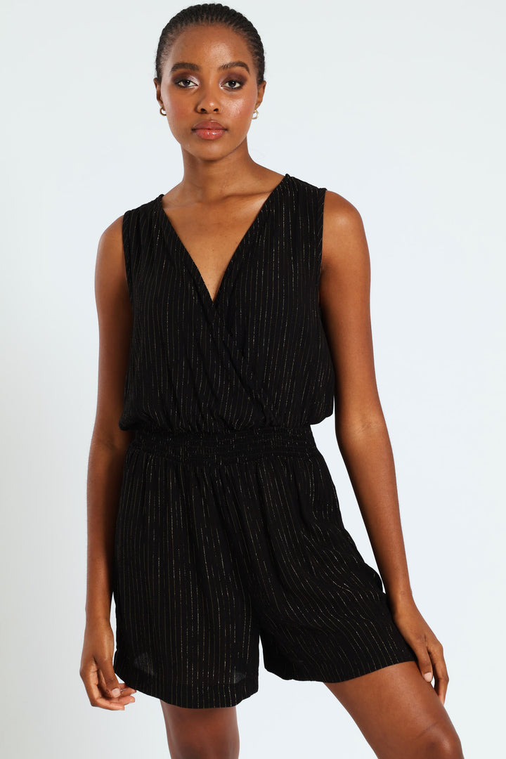 Lurex Stripe Jumpsuit - Black