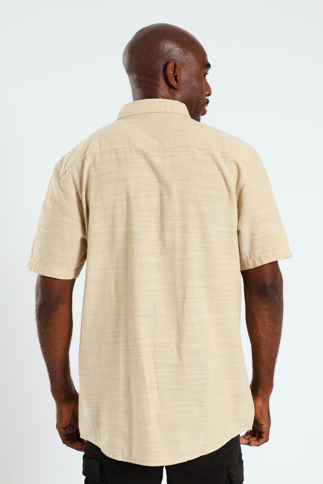 Plain Button Down Cotton Slub Shirt - Stone