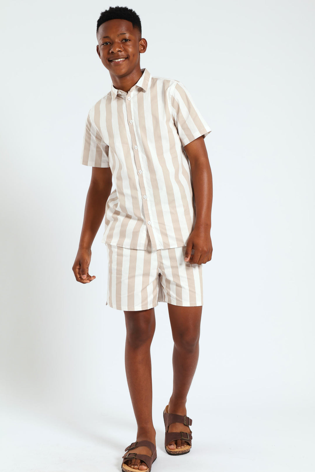 Boys Stripe Cotton Shirt - Stone