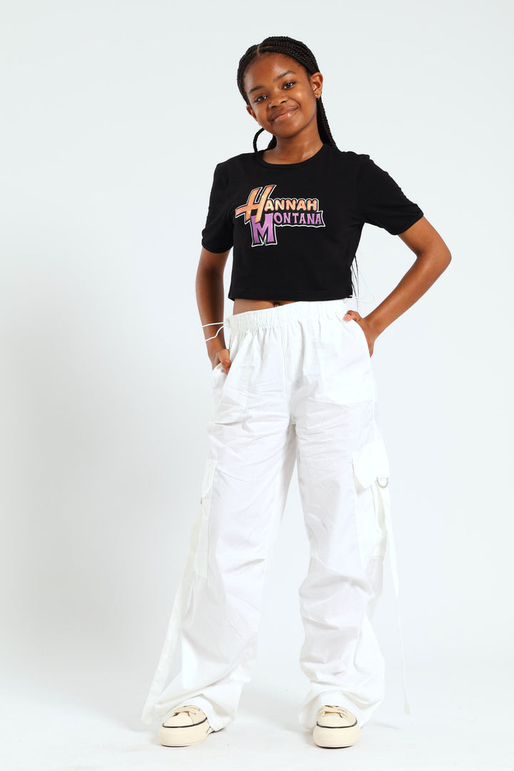 Girls Belted Parachute Pants - White