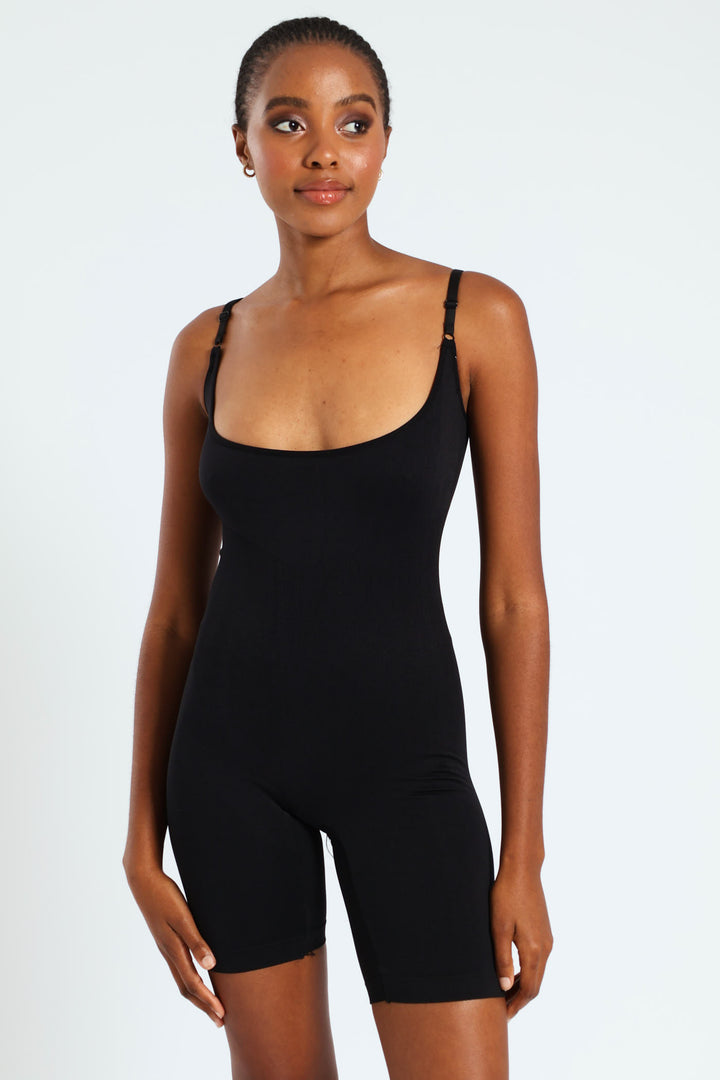 Medium Control Long Leg Seamless Full Bodysuit - Black