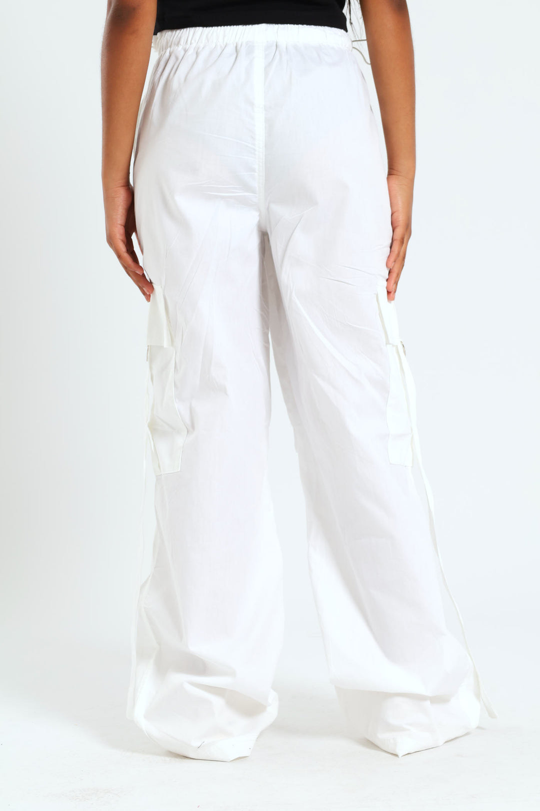 Girls Belted Parachute Pants - White