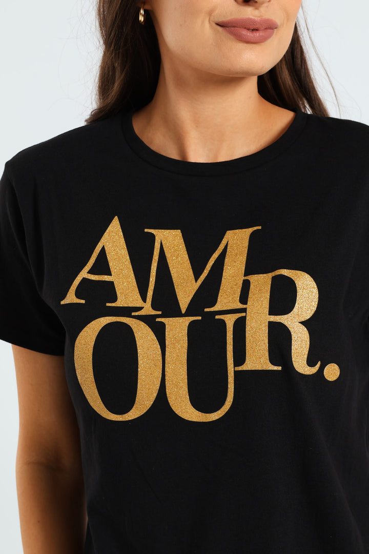 Glitter Amour Tee - Black