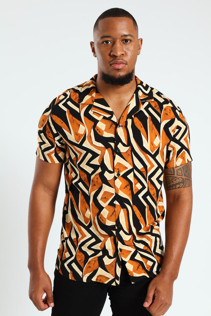 Viscose Retro Print Shirt - Stone