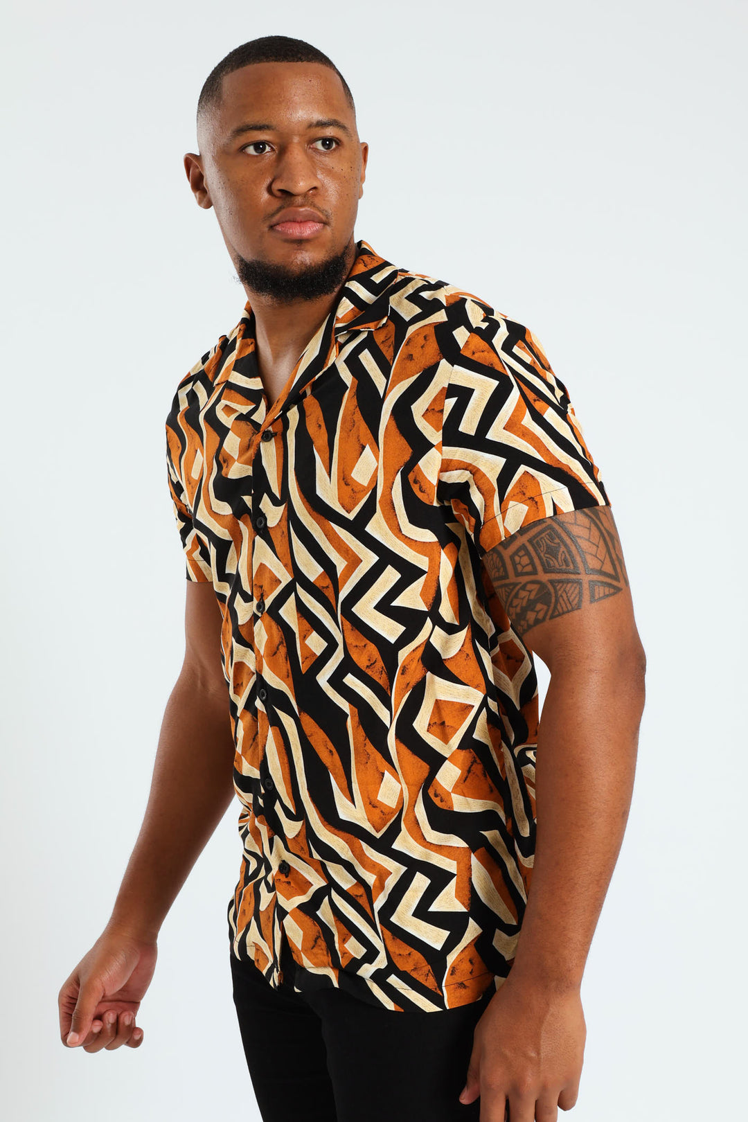 Viscose Retro Print Shirt - Stone