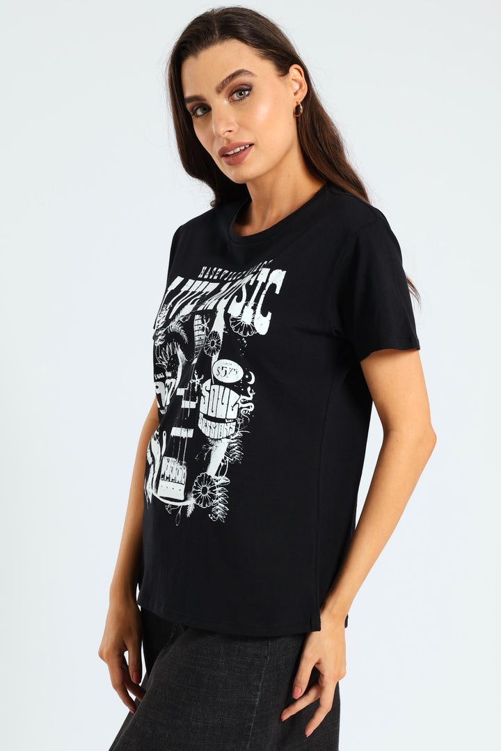 Short Sleeve Live Music Guitar Tee - Black