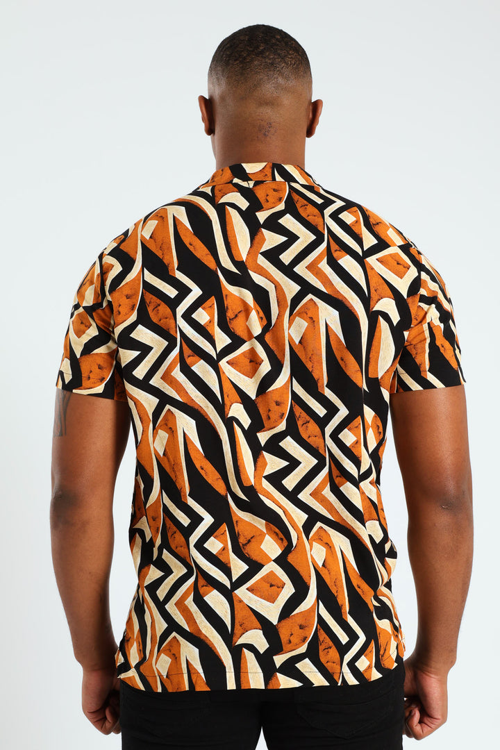 Viscose Retro Print Shirt - Stone