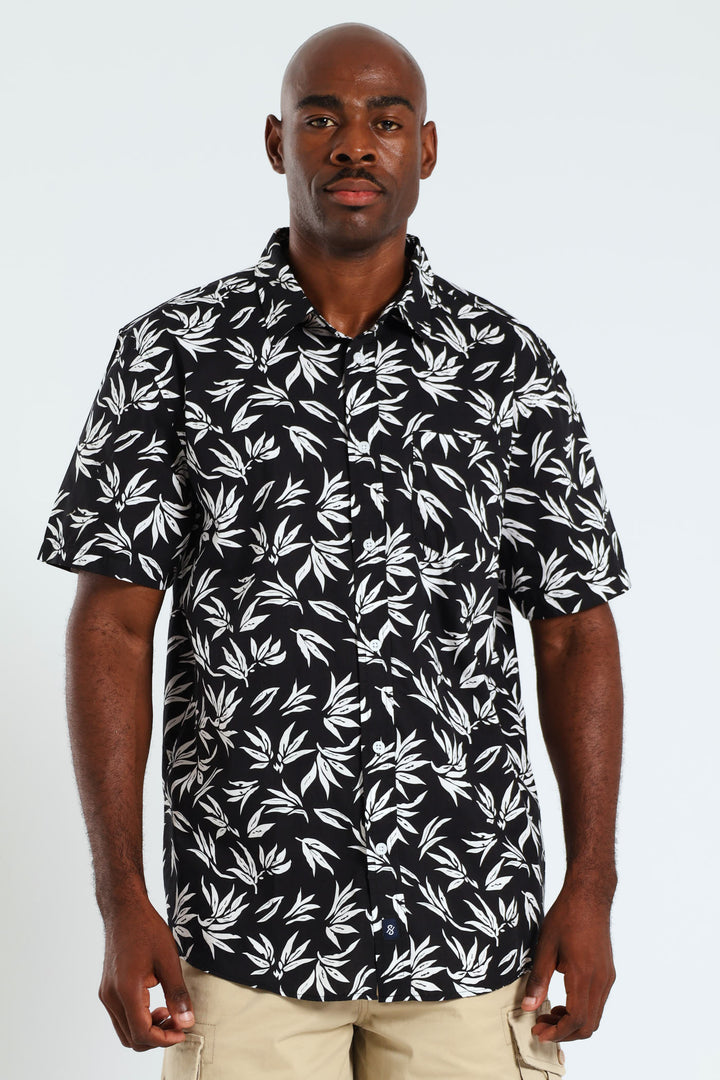 Leaf Print Shirt - Black