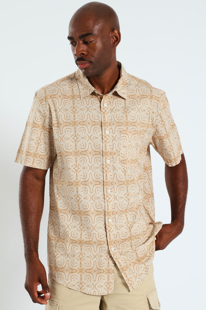 Tile Print Shirt - Stone