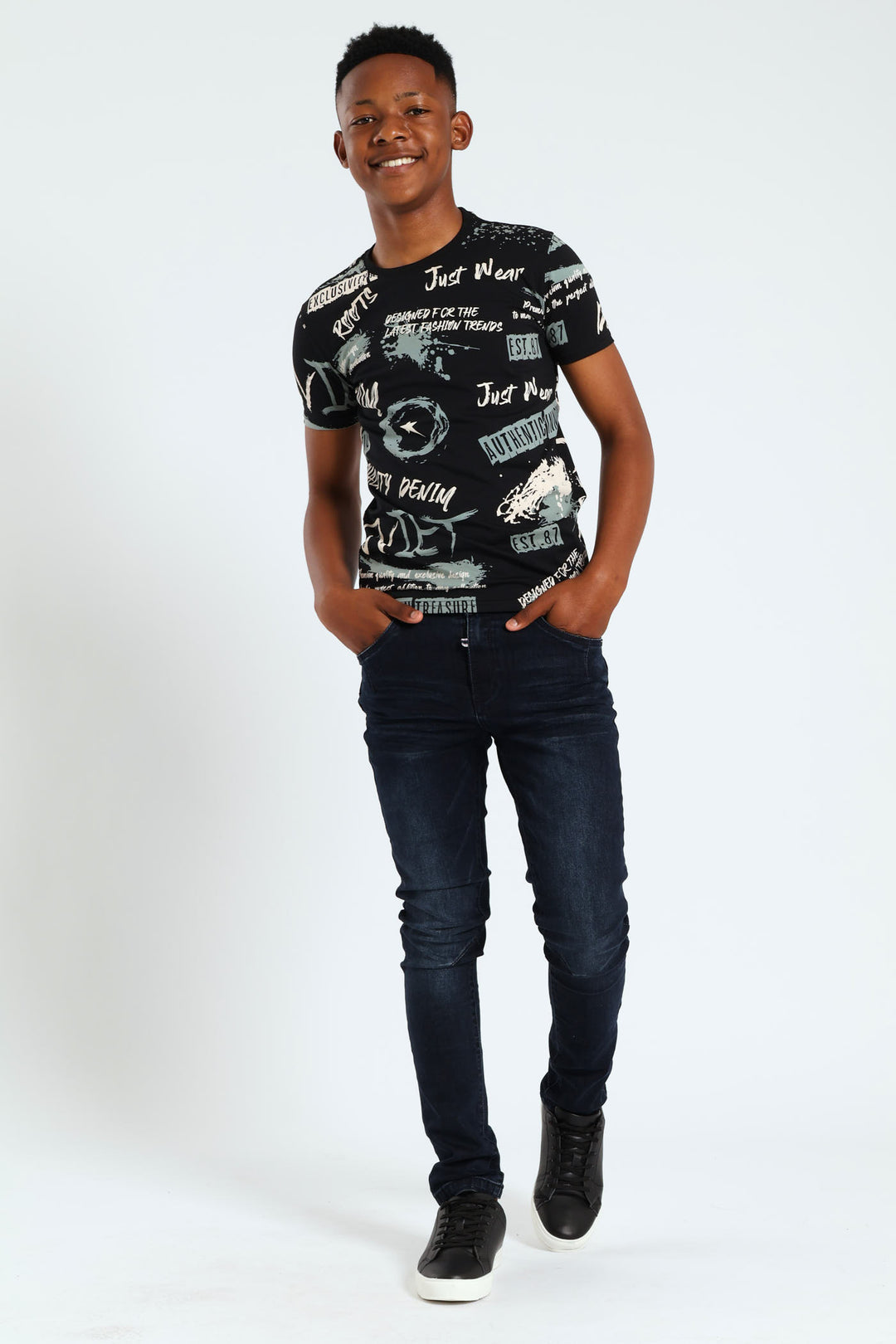 Boys Allover Print Tee - Black