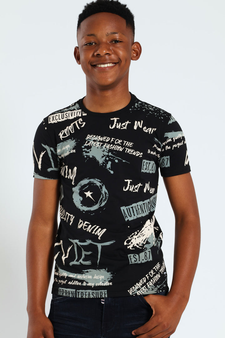 Boys Allover Print Tee - Black