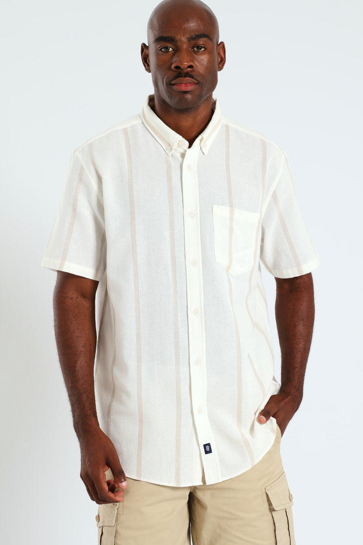 Button Down Surface Stripe Shirt - Off White