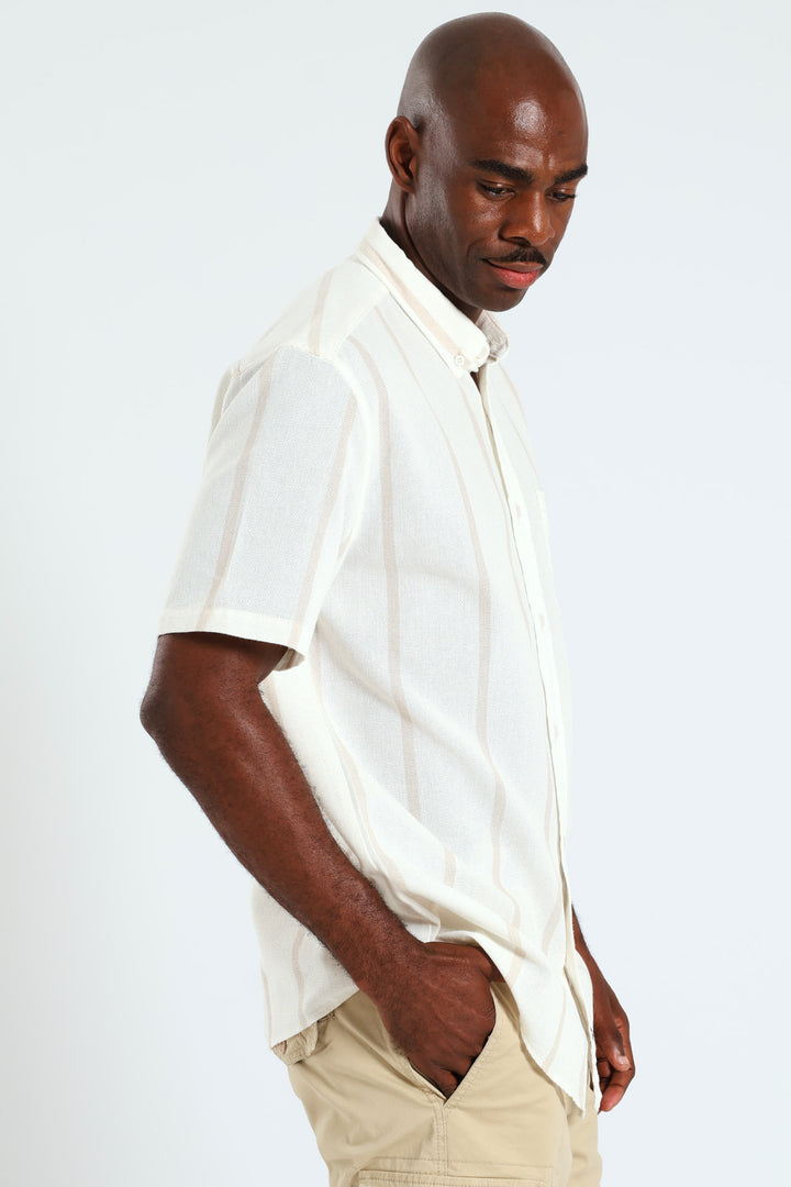 Button Down Surface Stripe Shirt - Off White